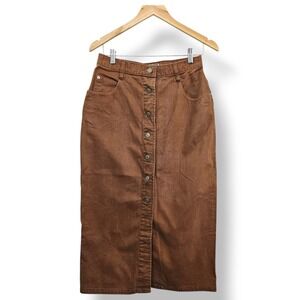 Vintage CENZA Midi Skirt 10 Tan Denim Button Front Boho Western Cowgirl Y2K 90s